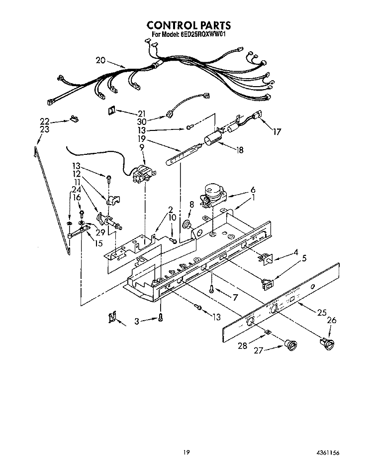 CONTROL Diagram and Parts List for 6ED25RQXWW01  Whirlpool Refrigerator