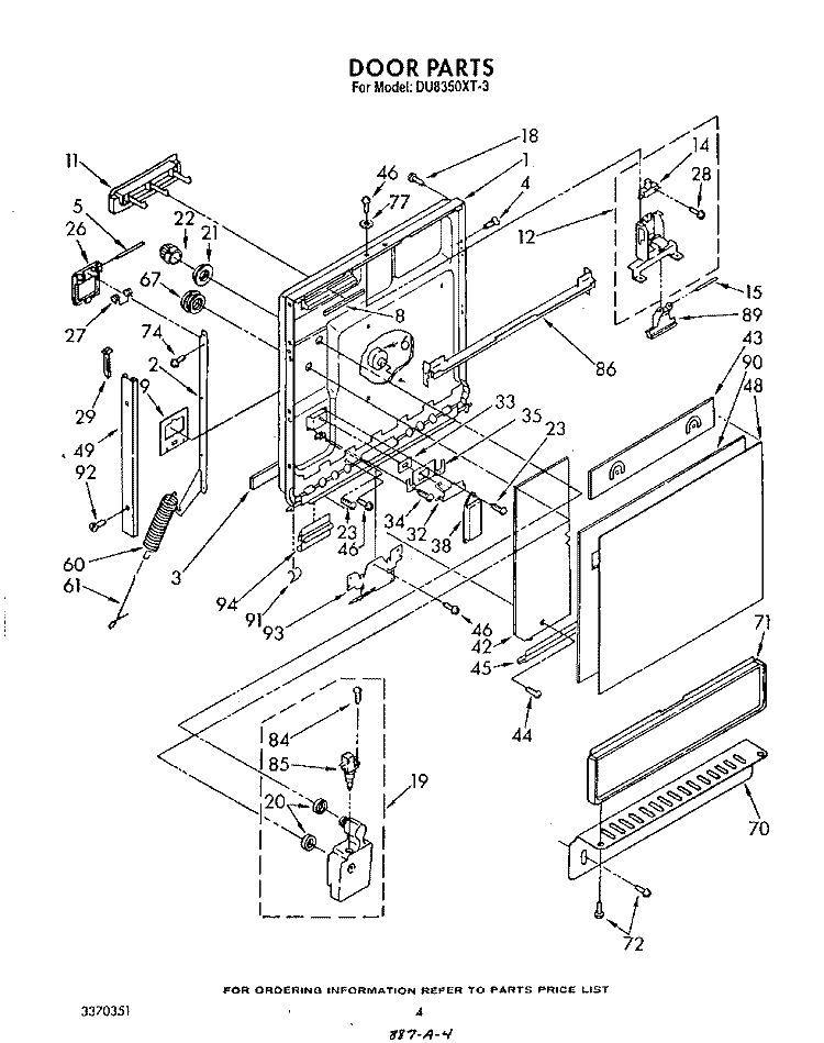 DOOR Diagram and Parts List for DU8350XT3  Whirlpool Dishwasher