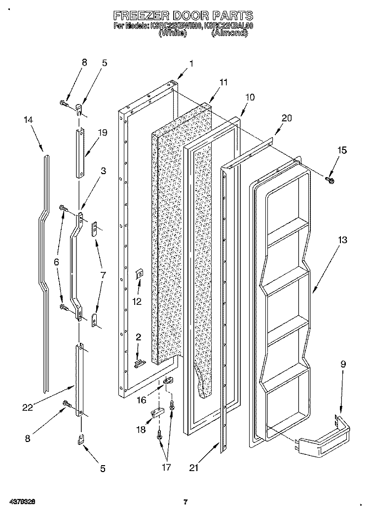 FREEZER DOOR Diagram and Parts List for KSRC22KBAL00  KitchenAid Refrigerator