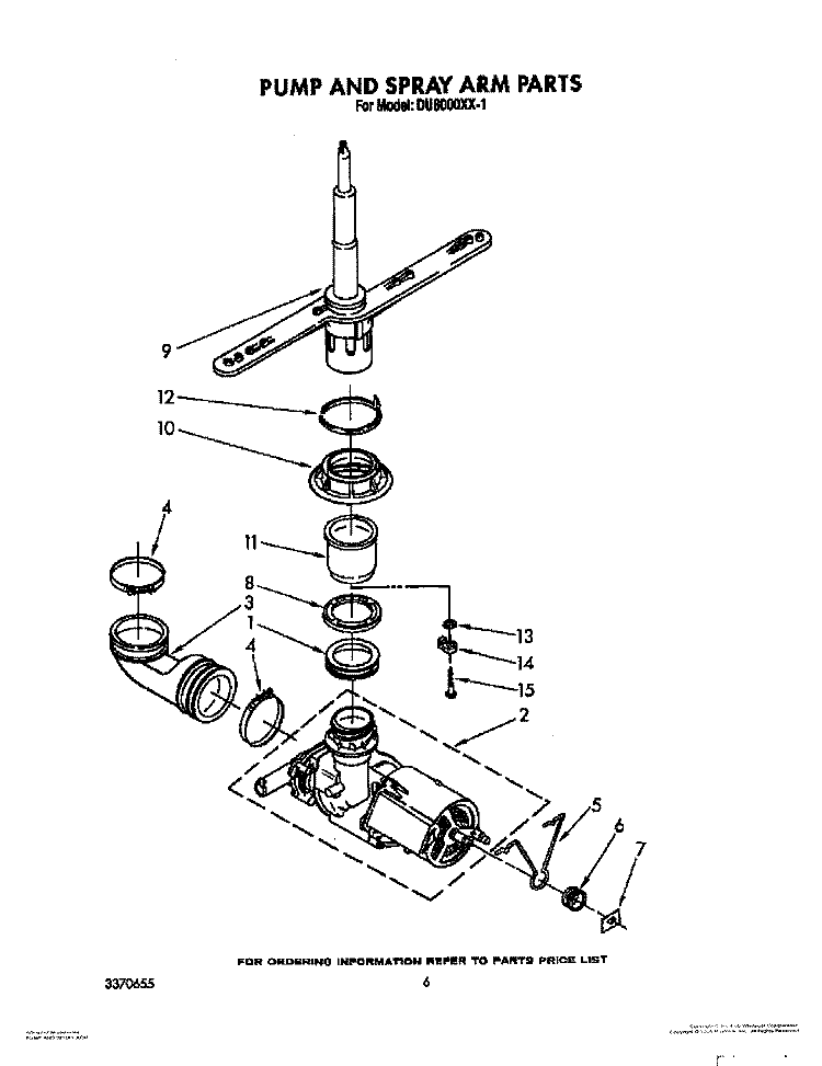 PUMP AND SPRAY ARM Diagram and Parts List for DU8000XX1  Whirlpool Dishwasher