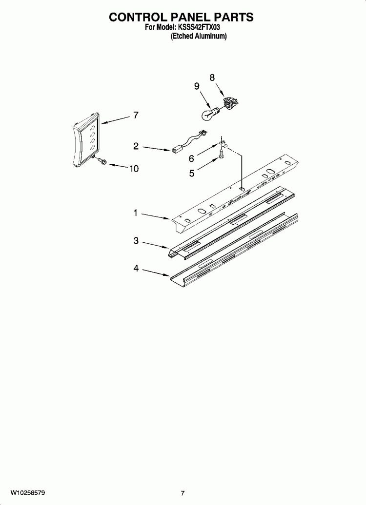 CONTROL PANEL PARTS Diagram and Parts List for KSSS42FTX03  KitchenAid Refrigerator