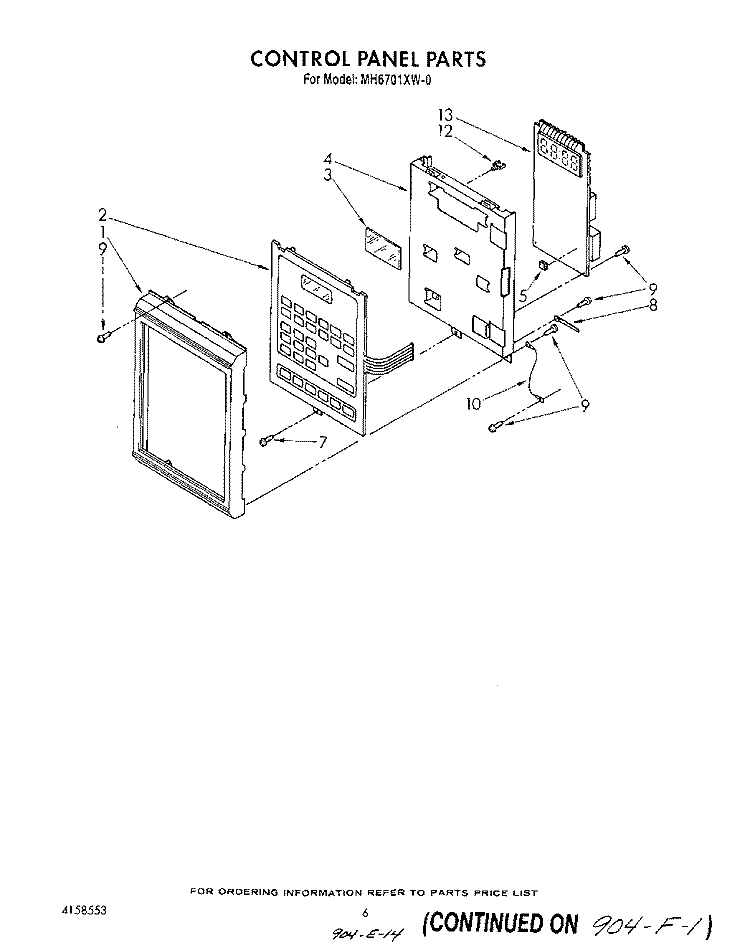 CONTROL PANEL Diagram and Parts List for MH6701XW0  Whirlpool Microwave