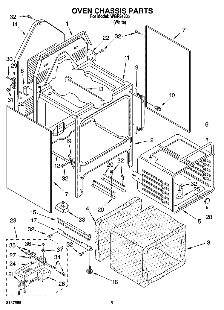 OVEN CHASSIS PARTS Diagram and Parts List for WGP34805  Whirlpool Range