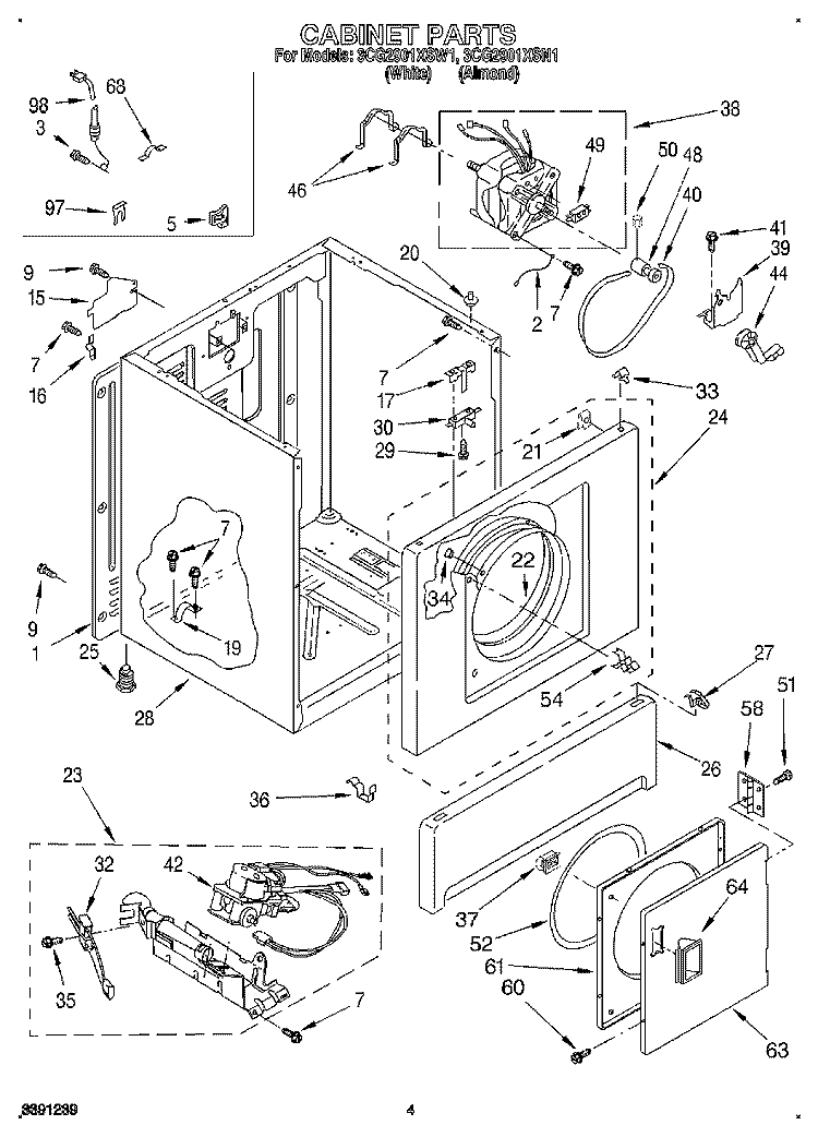 CABINET Diagram and Parts List for 3CG2901XSW1  Whirlpool Dryer