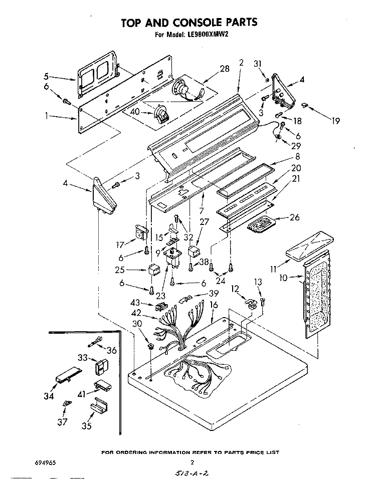 SECTION Diagram and Parts List for LE9800XMW2  Whirlpool Dryer