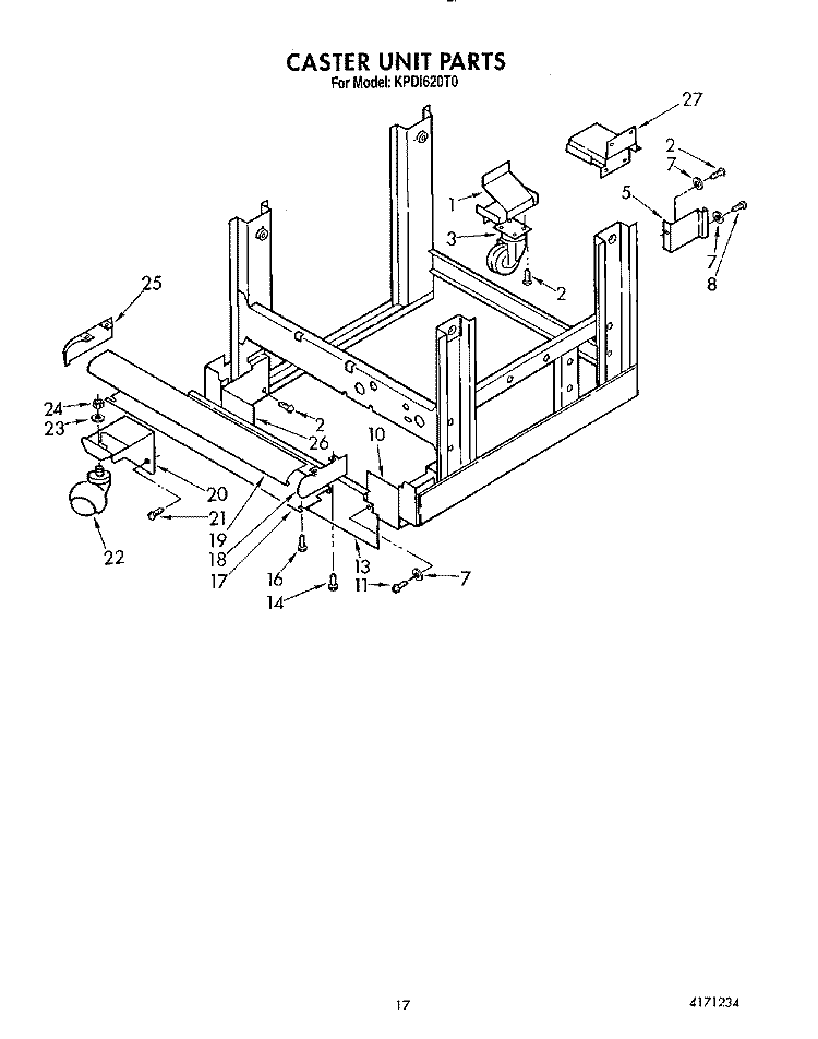 CASTER UNIT Diagram and Parts List for KPDI620T0  KitchenAid Dishwasher