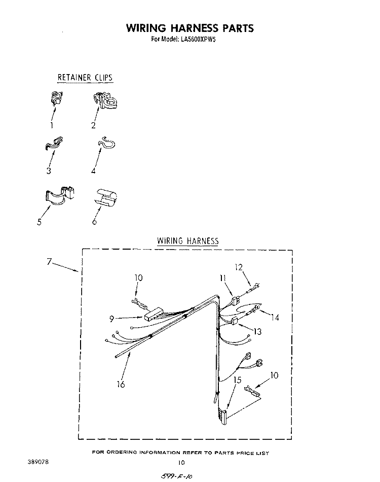 WIRING HARNESS Diagram and Parts List for LA5600XPW5  Whirlpool Washer