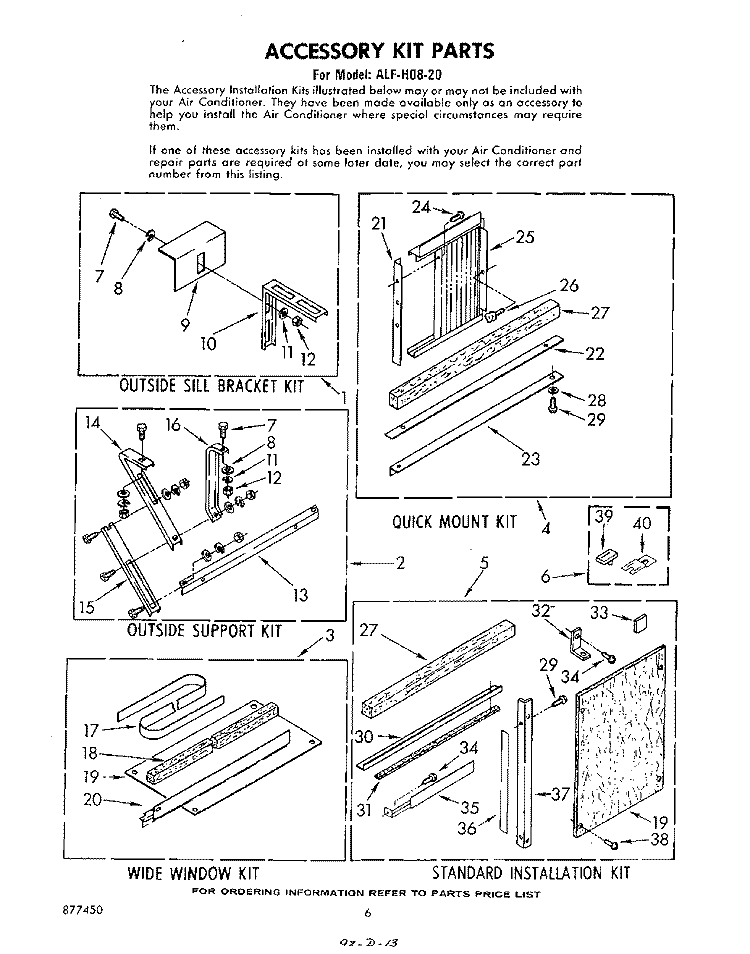 ACCESSORY KIT PARTS Diagram and Parts List for ALFH0820  Whirlpool Air Conditioner