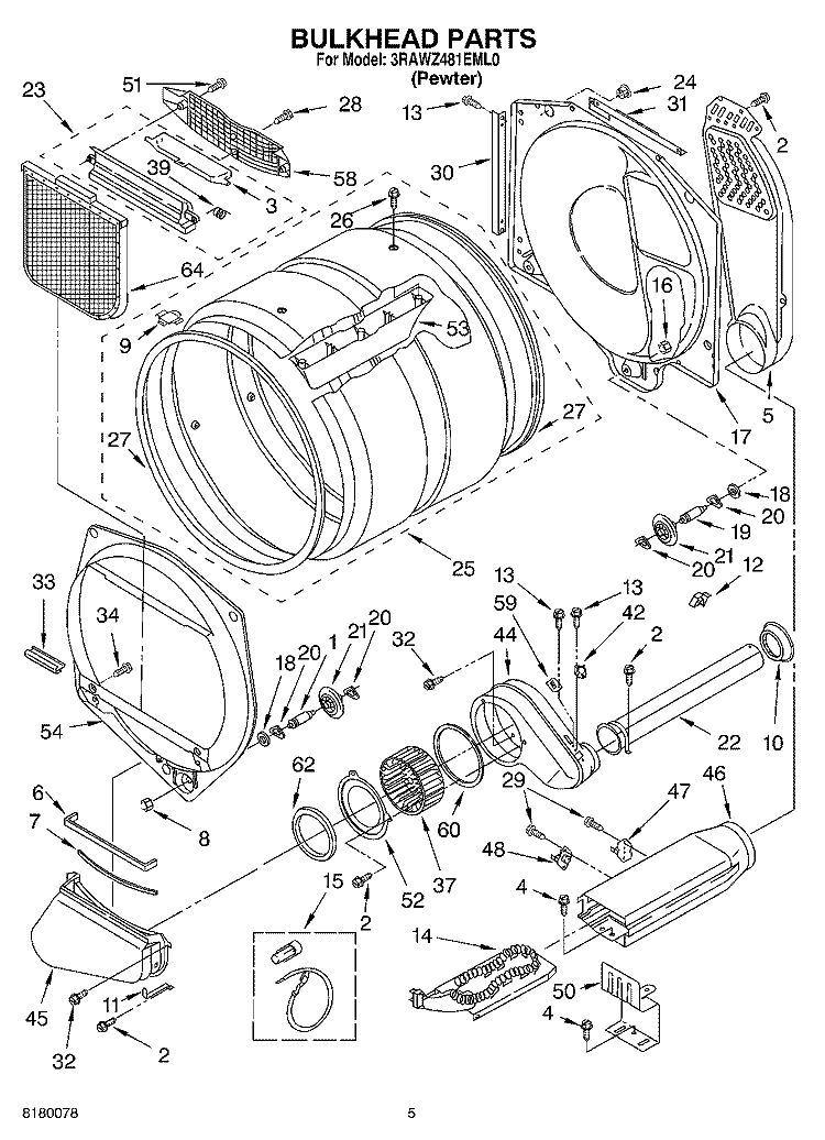 BULKHEAD PARTS OPTIONAL PARTS (NOT INCLUDED) Diagram and Parts List for 3RAWZ481EML0  Whirlpool Dryer
