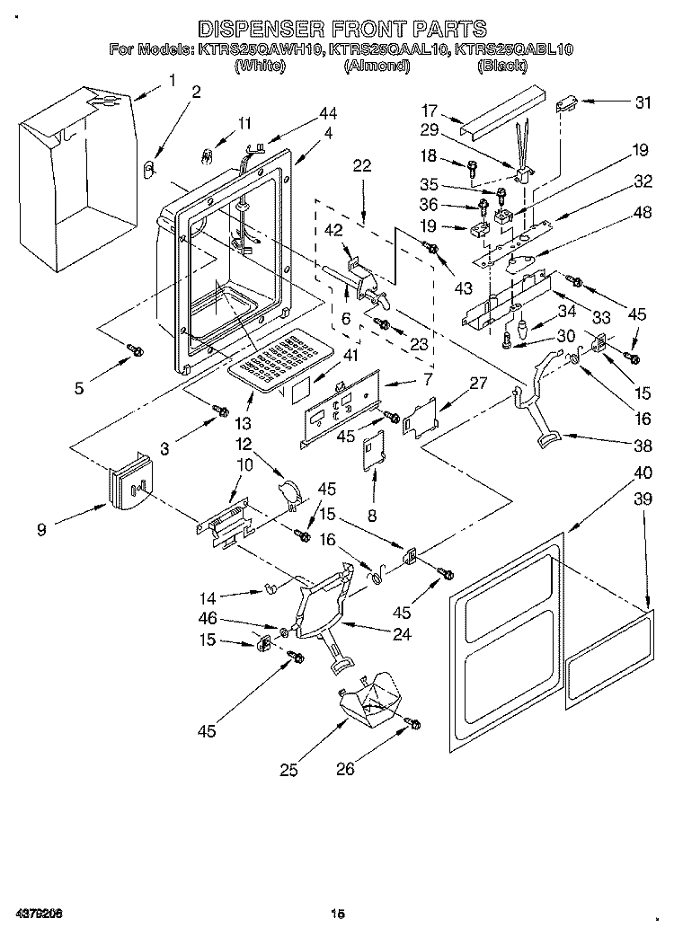 DISPENSER FRONT Diagram and Parts List for KTRS25QAAL10  KitchenAid Refrigerator