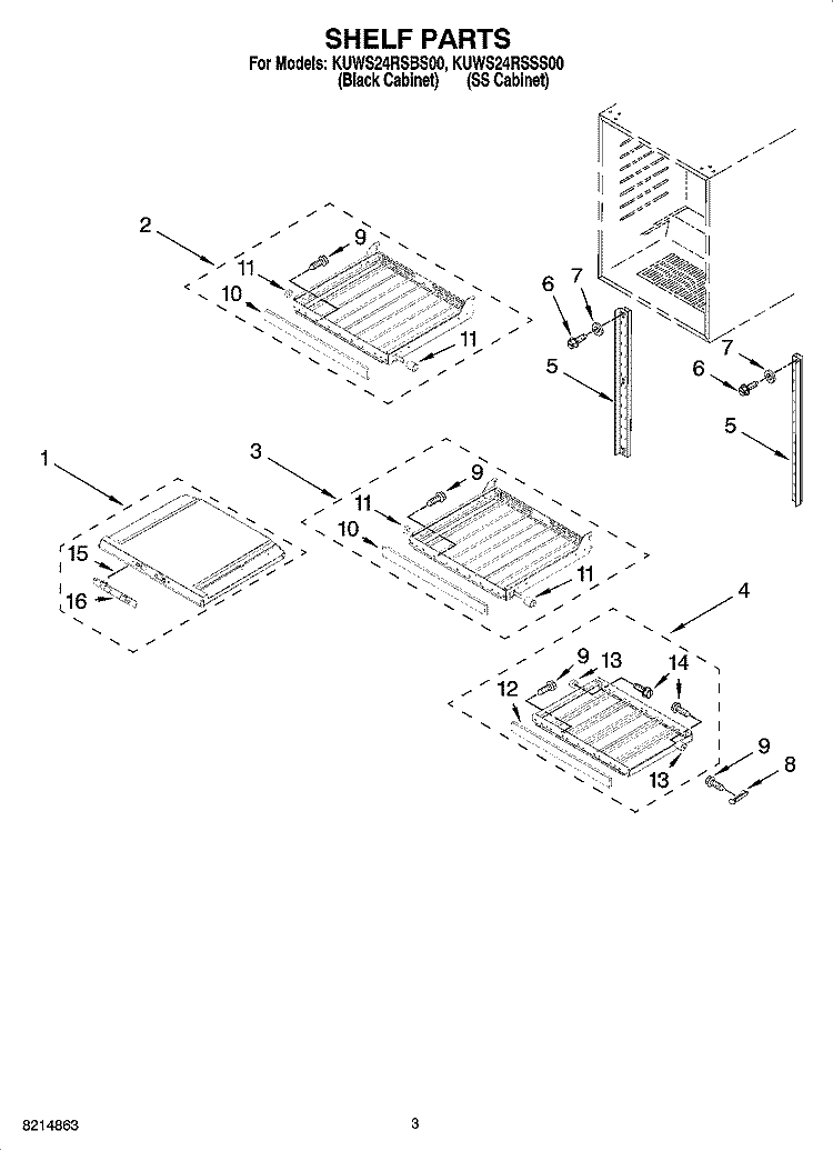 SHELF PARTS Diagram and Parts List for KUWS24RSSS00  KitchenAid Wine and Beverage Cooler