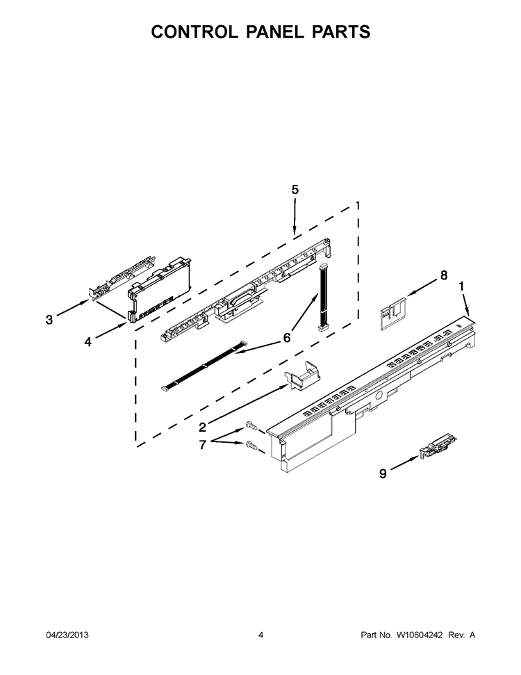 CONTROL PANEL PARTS Diagram and Parts List for 7WDT790SAYM2  Whirlpool Dishwasher