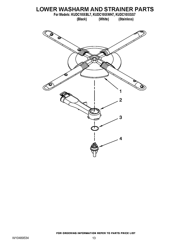 LOWER WASHARM AND STRAINER PARTS Diagram and Parts List for KUDC10IXBL7  KitchenAid Dishwasher
