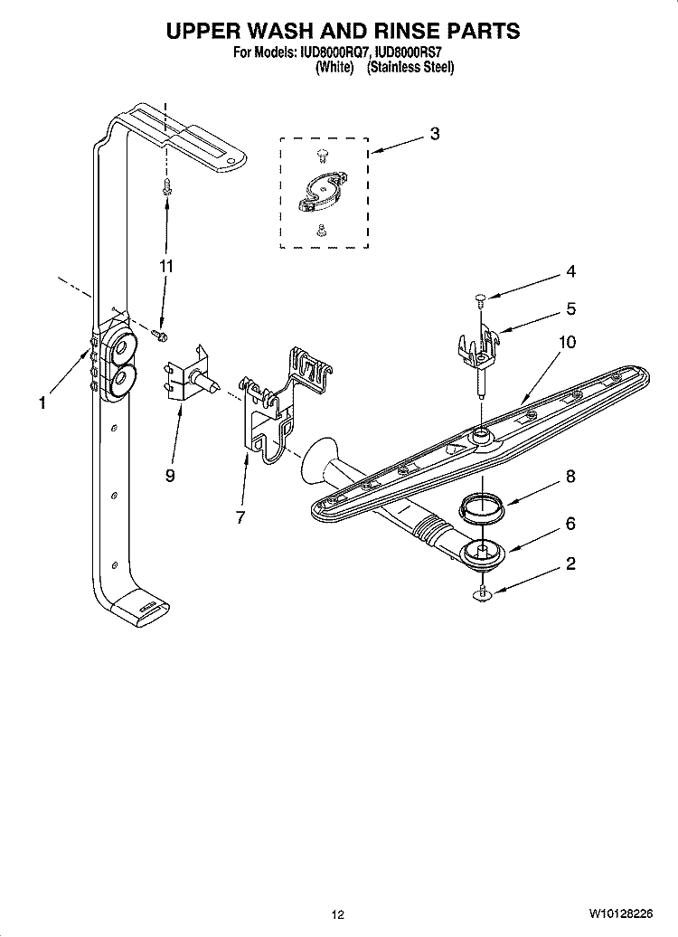 UPPER WASH AND RINSE PARTS Diagram and Parts List for IUD8000RS7  Whirlpool Dishwasher