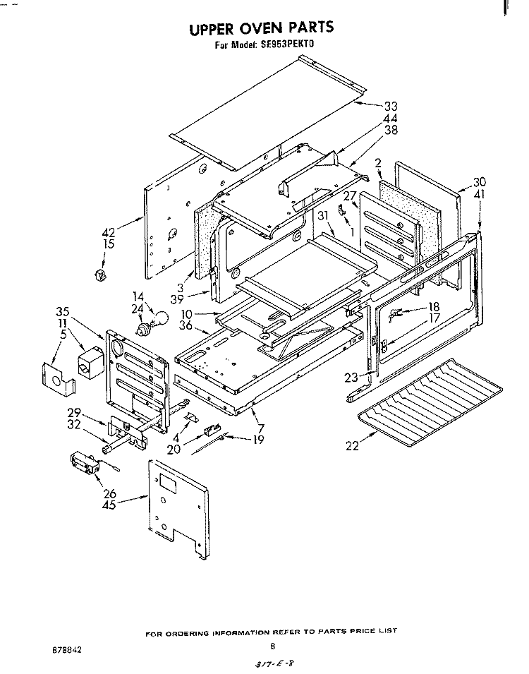 UPPER OVEN Diagram and Parts List for SE953PEKT0  Whirlpool Range