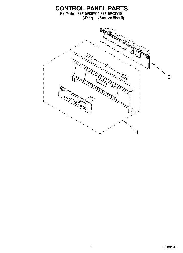 CONTROL PANEL PARTS Diagram and Parts List for RS610PXGW10  Whirlpool Range