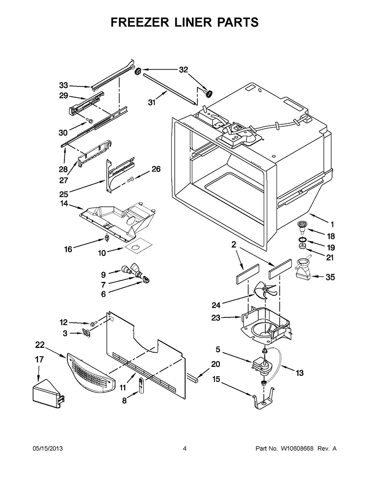 FREEZER LINER PARTS Diagram and Parts List for 5GX0FHTXAF01  Whirlpool Refrigerator