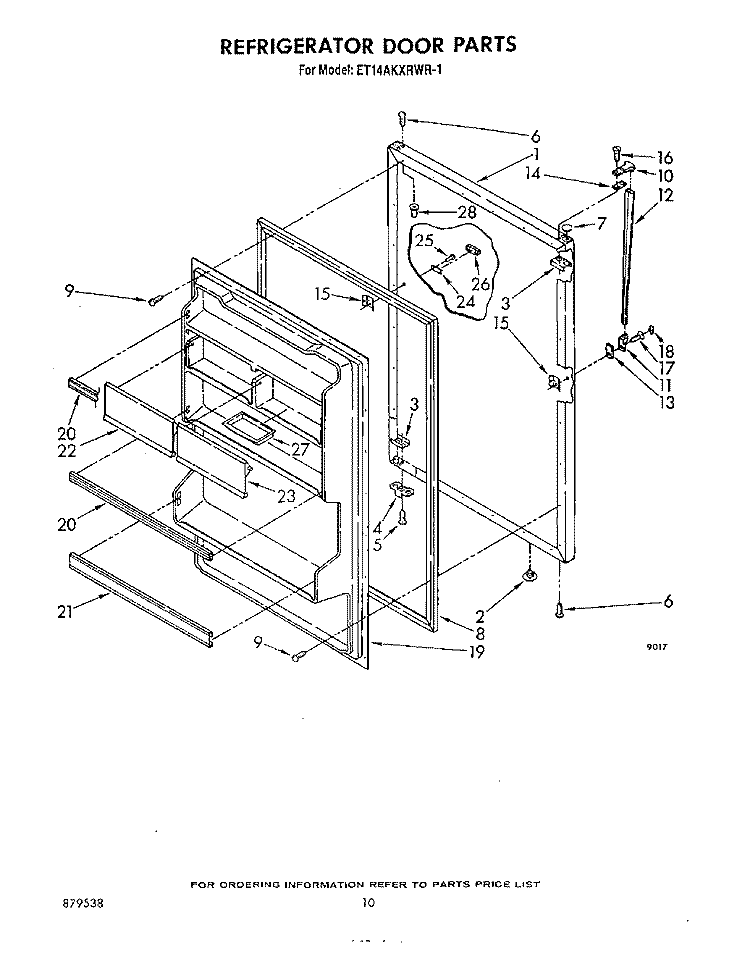 REFRIGERATOR DOOR , NOT INCLUDED Diagram and Parts List for ET14AKXRWR1  Whirlpool Refrigerator