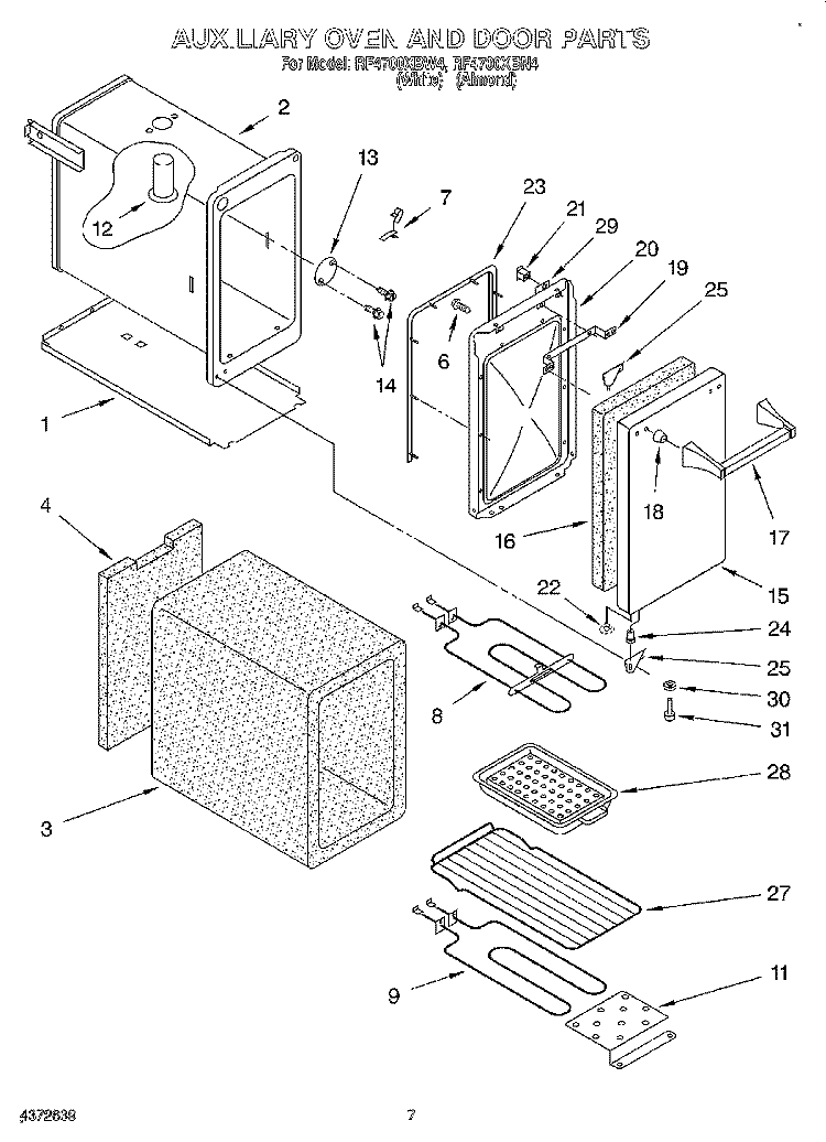 AUXILIARY OVEN AND DOOR Diagram and Parts List for RF4700XBN4  Whirlpool Range