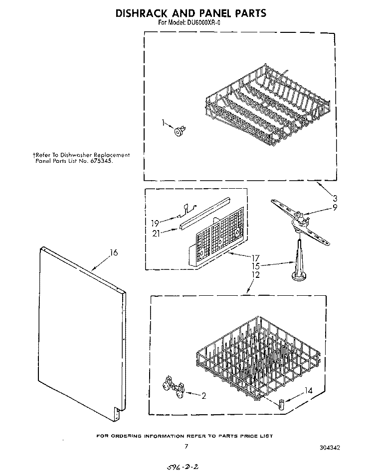 DISHRACK AND PANEL Diagram and Parts List for DU6000XR0  Whirlpool Dishwasher