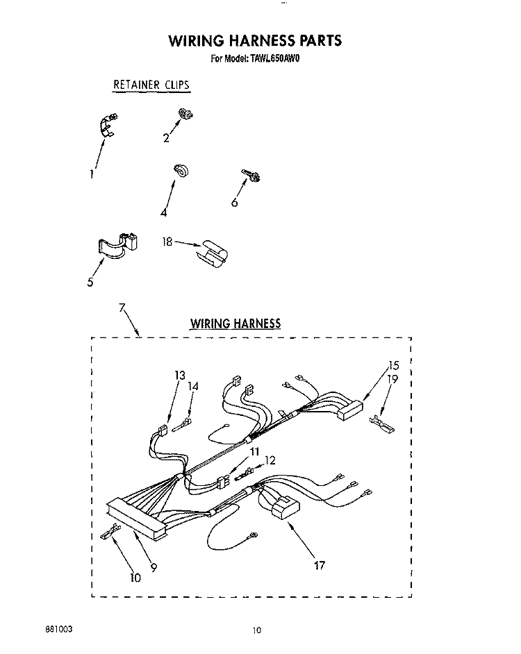 WIRING HARNESS Diagram and Parts List for TAWL650AW0  Estate Washer