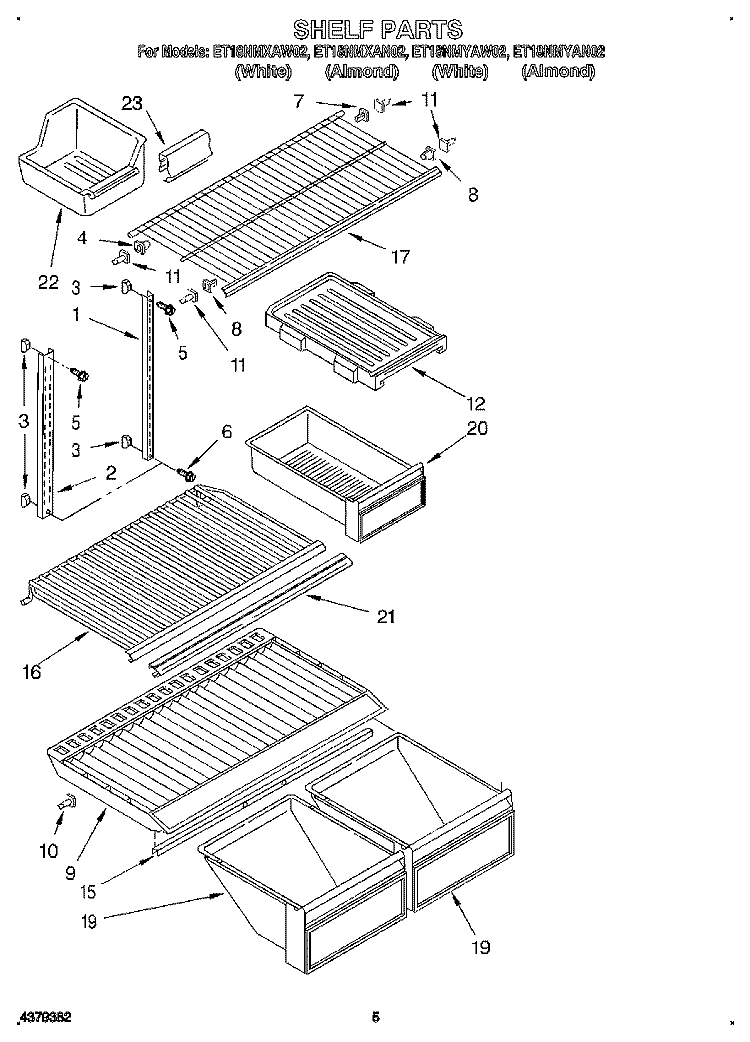 SHELF Diagram and Parts List for ET18NMXAN02  Whirlpool Refrigerator