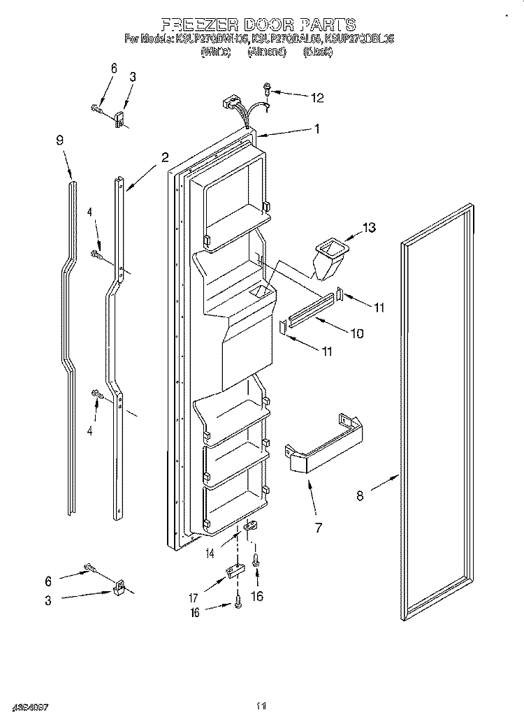 FREEZER DOOR Diagram and Parts List for KSUP27QDBL05  KitchenAid Refrigerator