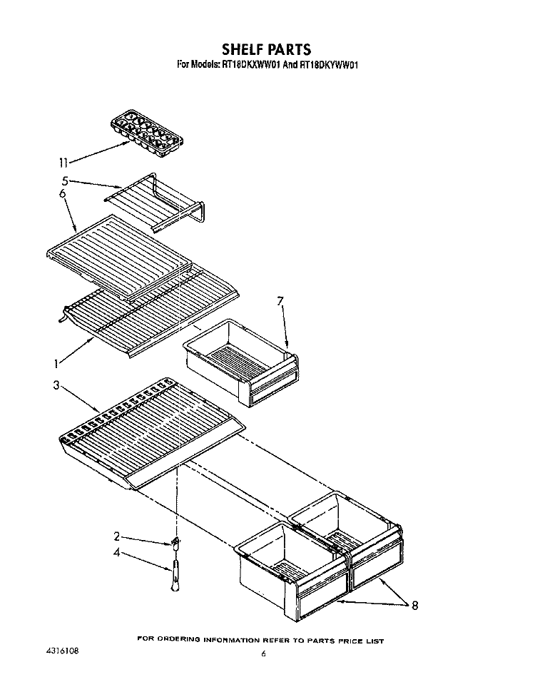 SHELF Diagram and Parts List for RT18DKYWW01  Roper Refrigerator