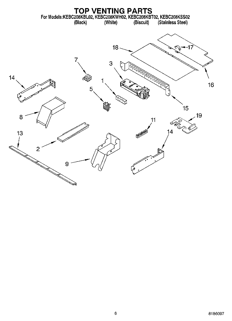 TOP VENTING PARTS, OPTIONAL PARTS Diagram and Parts List for KEBC208KSS02  KitchenAid Wall Oven