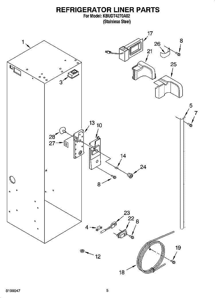 REFRIGERATOR LINER PARTS Diagram and Parts List for KBUDT4270A02  KitchenAid Refrigerator