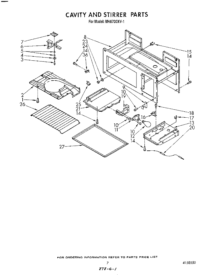 CAVITY AND STIRRER Diagram and Parts List for MH6700XV1  Whirlpool Microwave