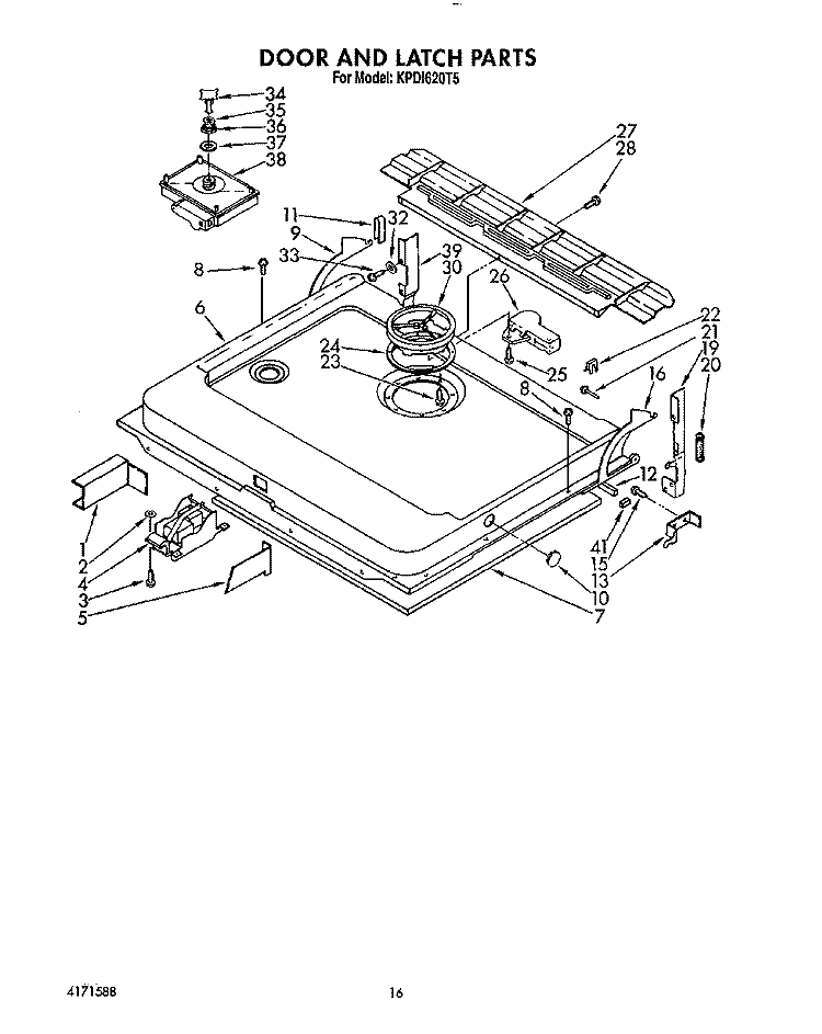 DOOR AND LATCH Diagram and Parts List for KPDI620T5  KitchenAid Dishwasher