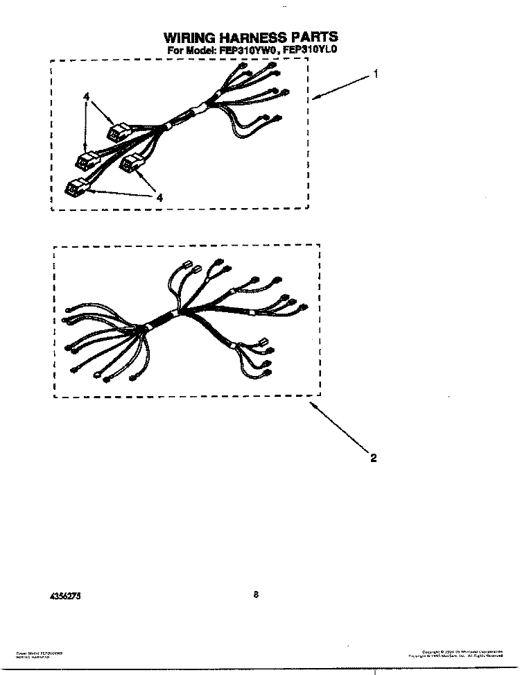 WIRING HARNESS Diagram and Parts List for FEP310YW0  Roper Range