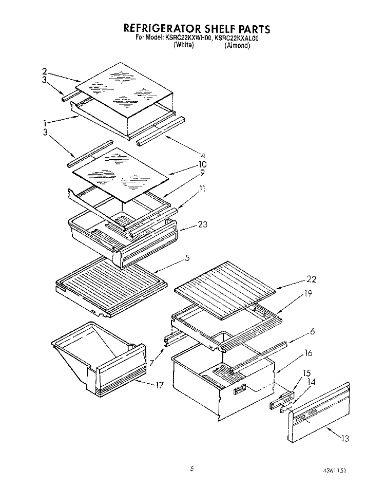 REFRIGERATOR SHELF Diagram and Parts List for KSRC22KXAL00  KitchenAid Refrigerator