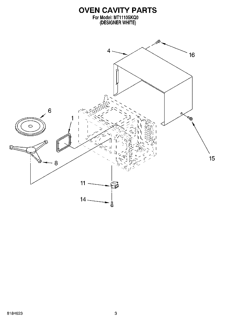 OVEN CAVITY Diagram and Parts List for MT1110SKQ0  Whirlpool Microwave