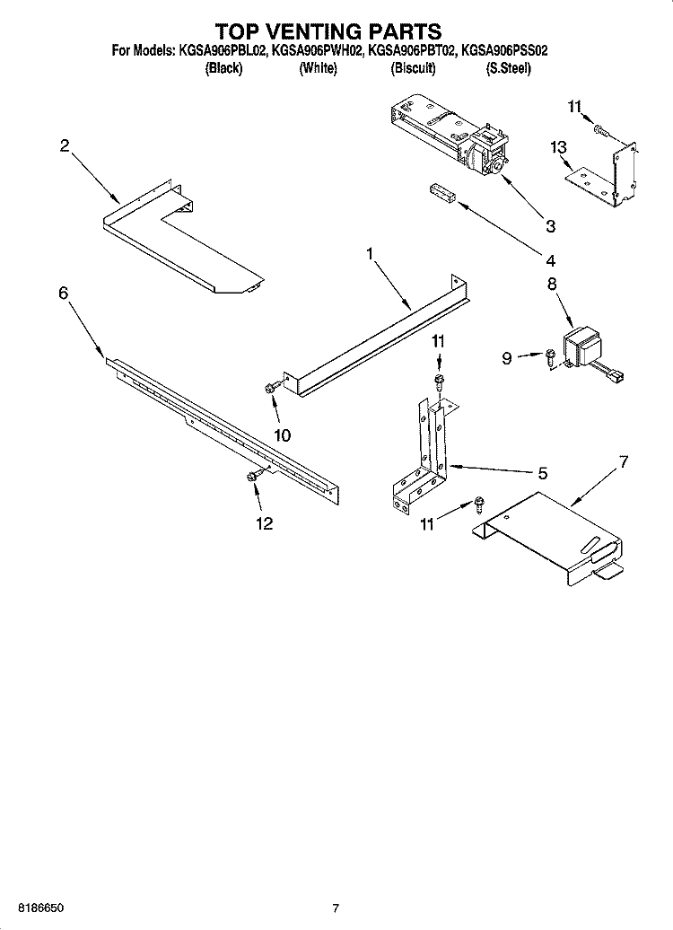 TOP VENTING PARTS Diagram and Parts List for KGSA906PBL02  KitchenAid Range