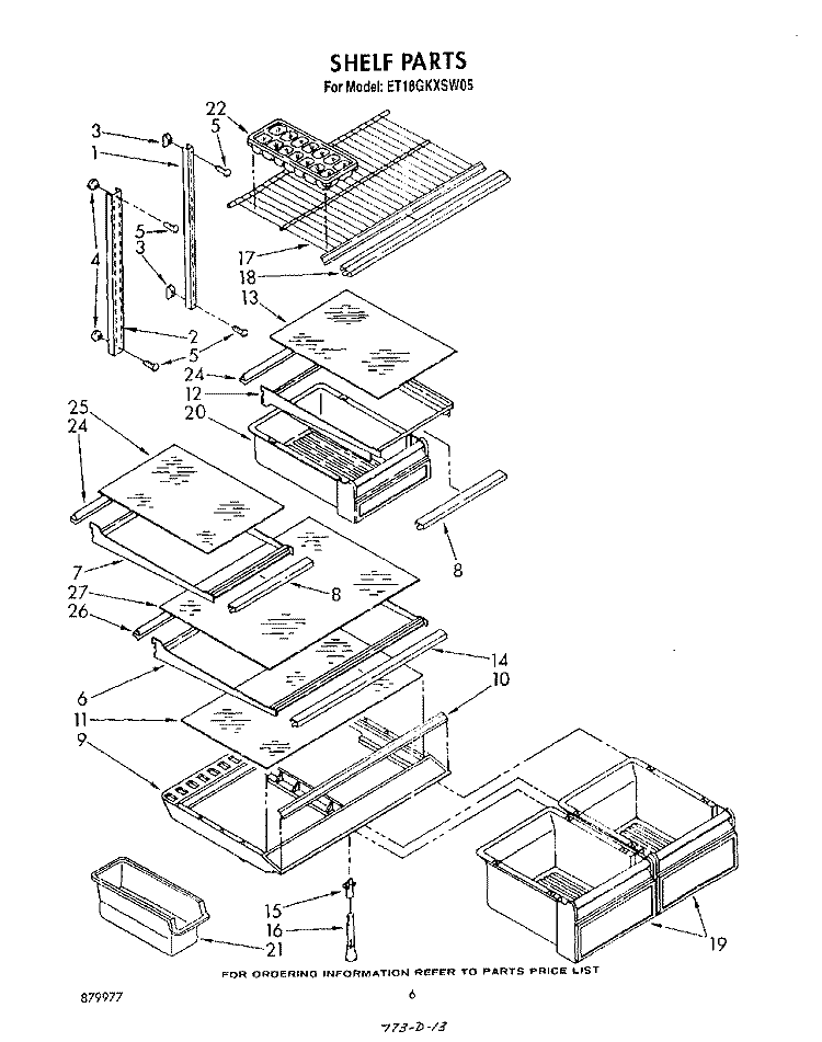 SHELF Diagram and Parts List for ET18GKXSW05  Whirlpool Refrigerator