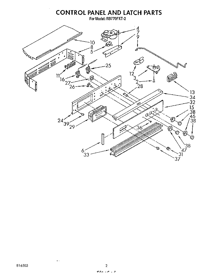 CONTROL PANEL AND LATCH Diagram and Parts List for RB770PXT2  Whirlpool Range