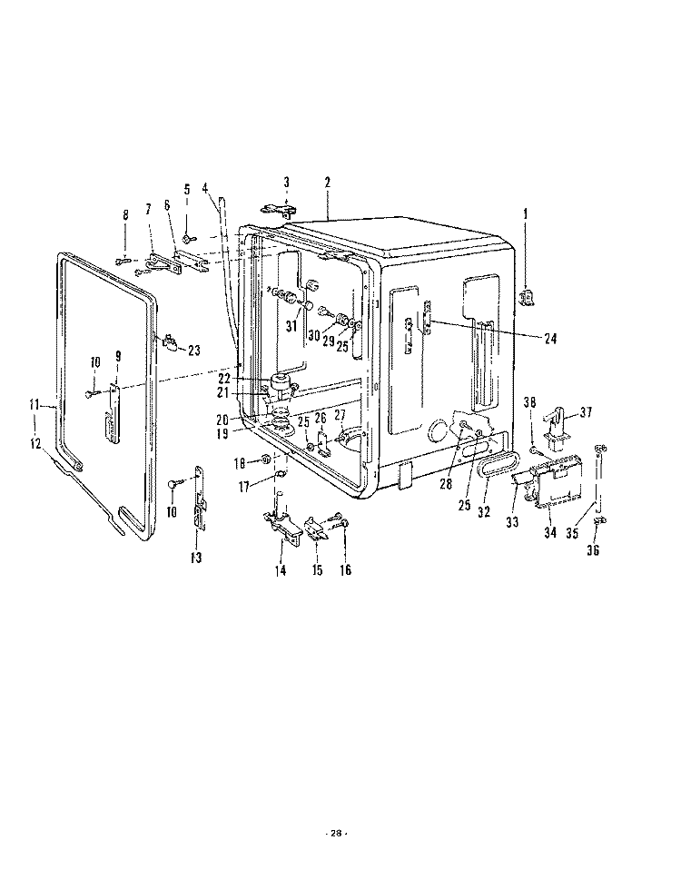 TUB Diagram and Parts List for 8585L00  Roper Dishwasher