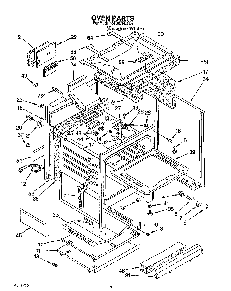 OVEN Diagram and Parts List for SF367PEYQ2  Whirlpool Range