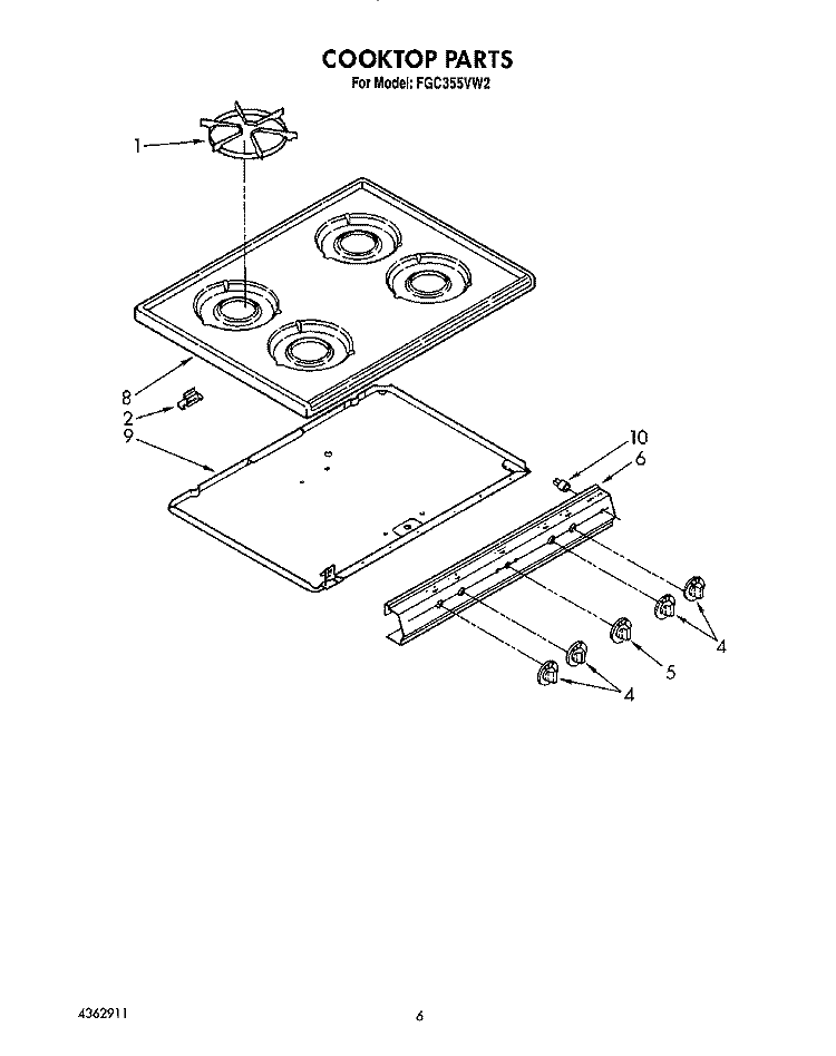COOKTOP Diagram and Parts List for FGC355VL2  Whirlpool Range