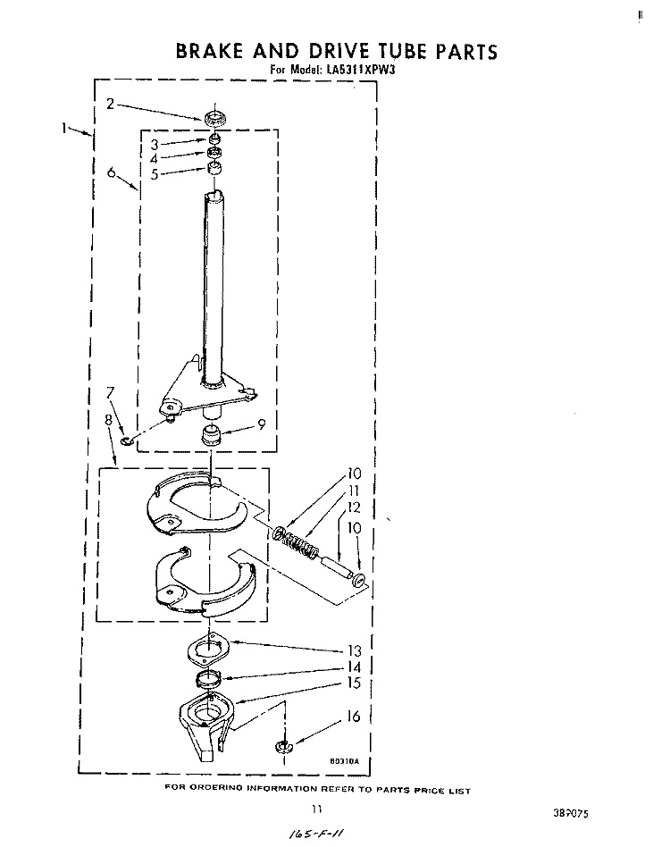 BRAKE AND DRIVE TUBE Diagram and Parts List for LA5311XPW3  Whirlpool Washer