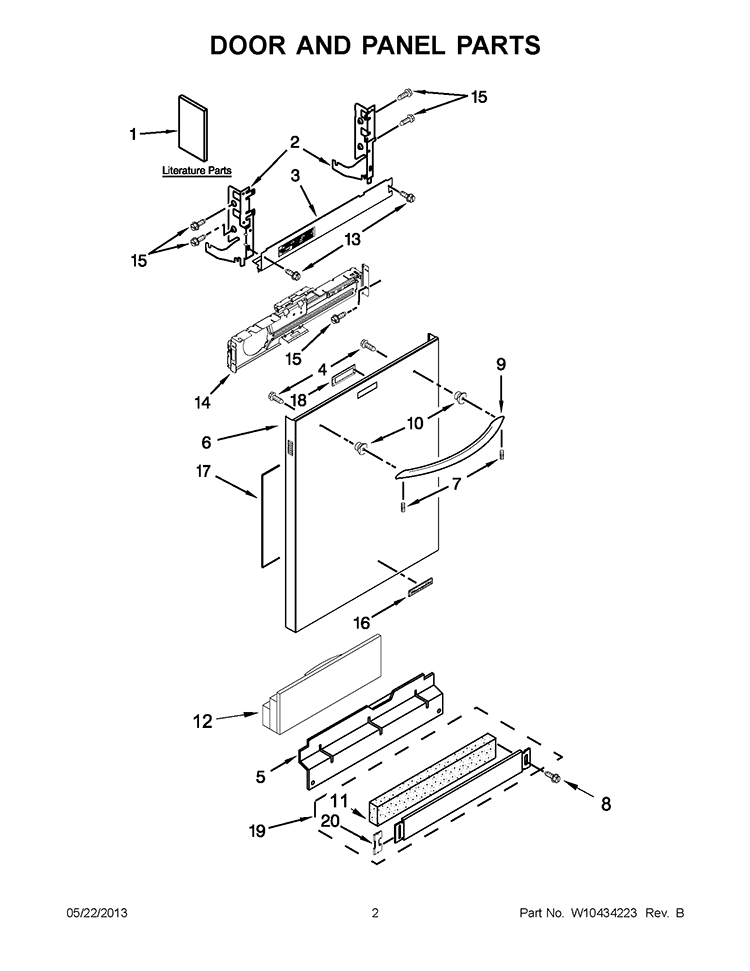 DOOR AND PANEL PARTS Diagram and Parts List for KUDE60SXSS2  KitchenAid Dishwasher