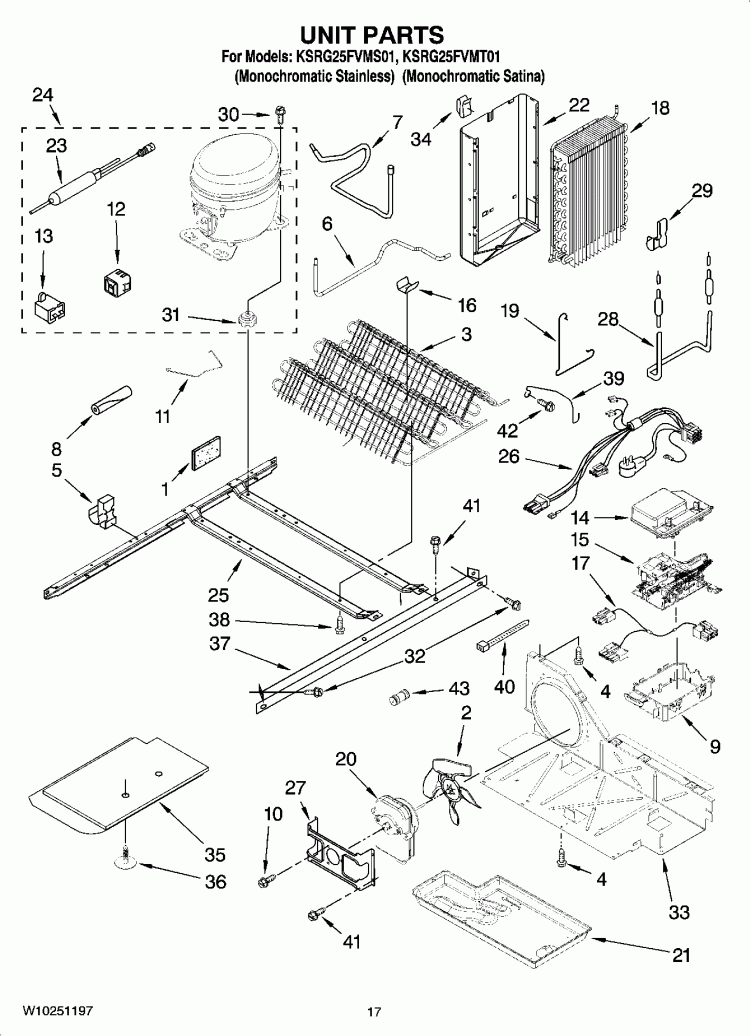 UNIT PARTS Diagram and Parts List for KSRG25FVMS01  KitchenAid Refrigerator