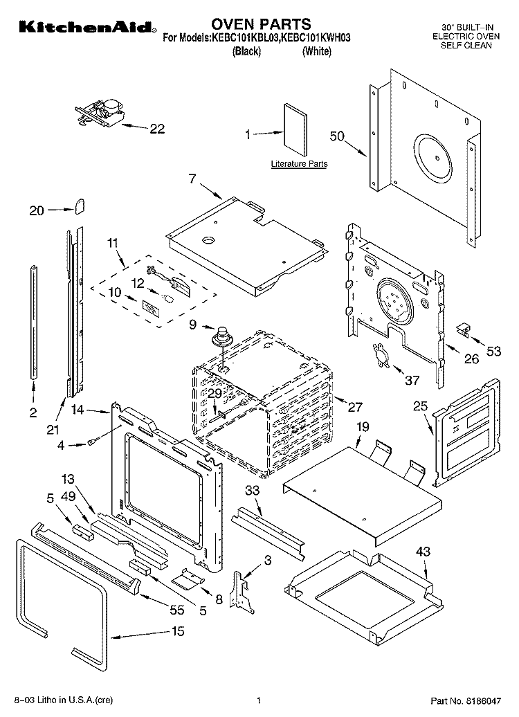OVEN PARTS Diagram and Parts List for KEBC101KWH03  KitchenAid Wall Oven