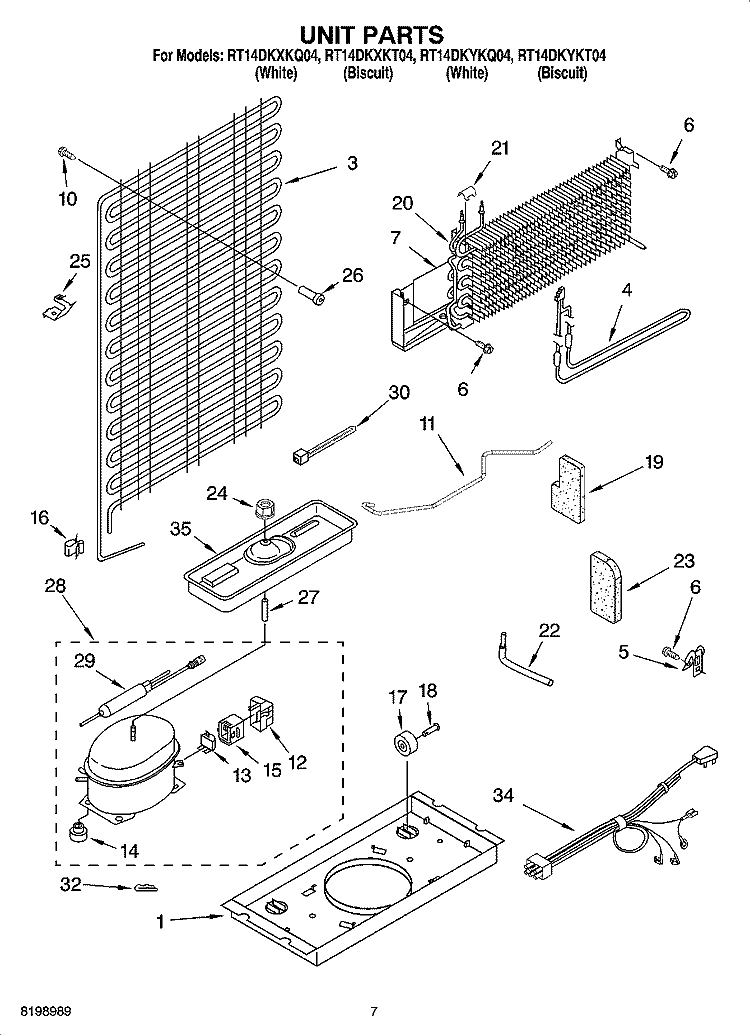 UNIT PARTS Diagram and Parts List for RT14DKXKQ04  Roper Refrigerator