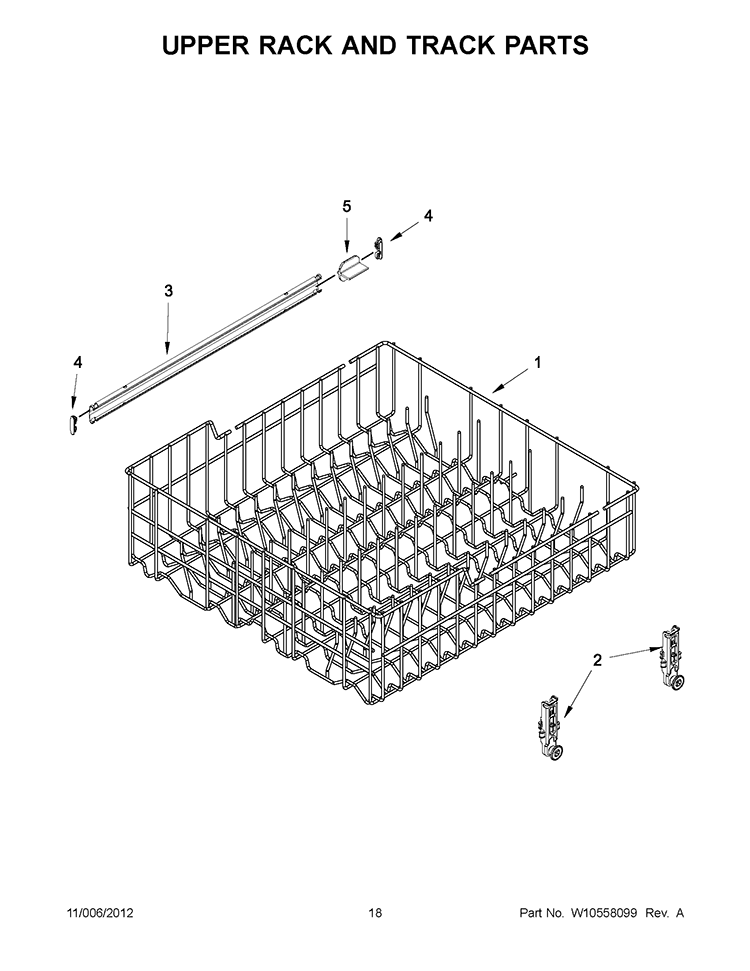 UPPER RACK AND TRACK PARTS Diagram and Parts List for WDF310PAAD2  Whirlpool Dishwasher