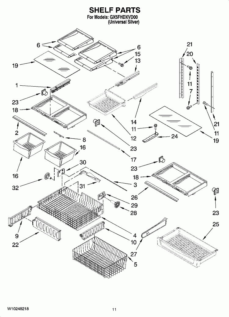 SHELF PARTS Diagram and Parts List for GX5FHDXVD00  Whirlpool Refrigerator