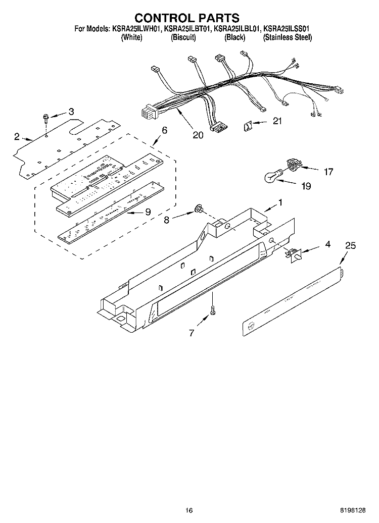CONTROL PARTS Diagram and Parts List for KSRA25ILWH01  KitchenAid Refrigerator