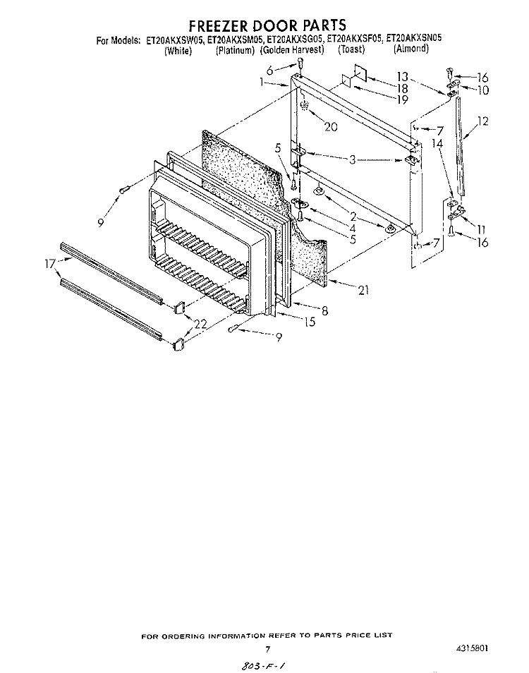 FREEZER DOOR Diagram and Parts List for ET20AKXSW05  Whirlpool Refrigerator